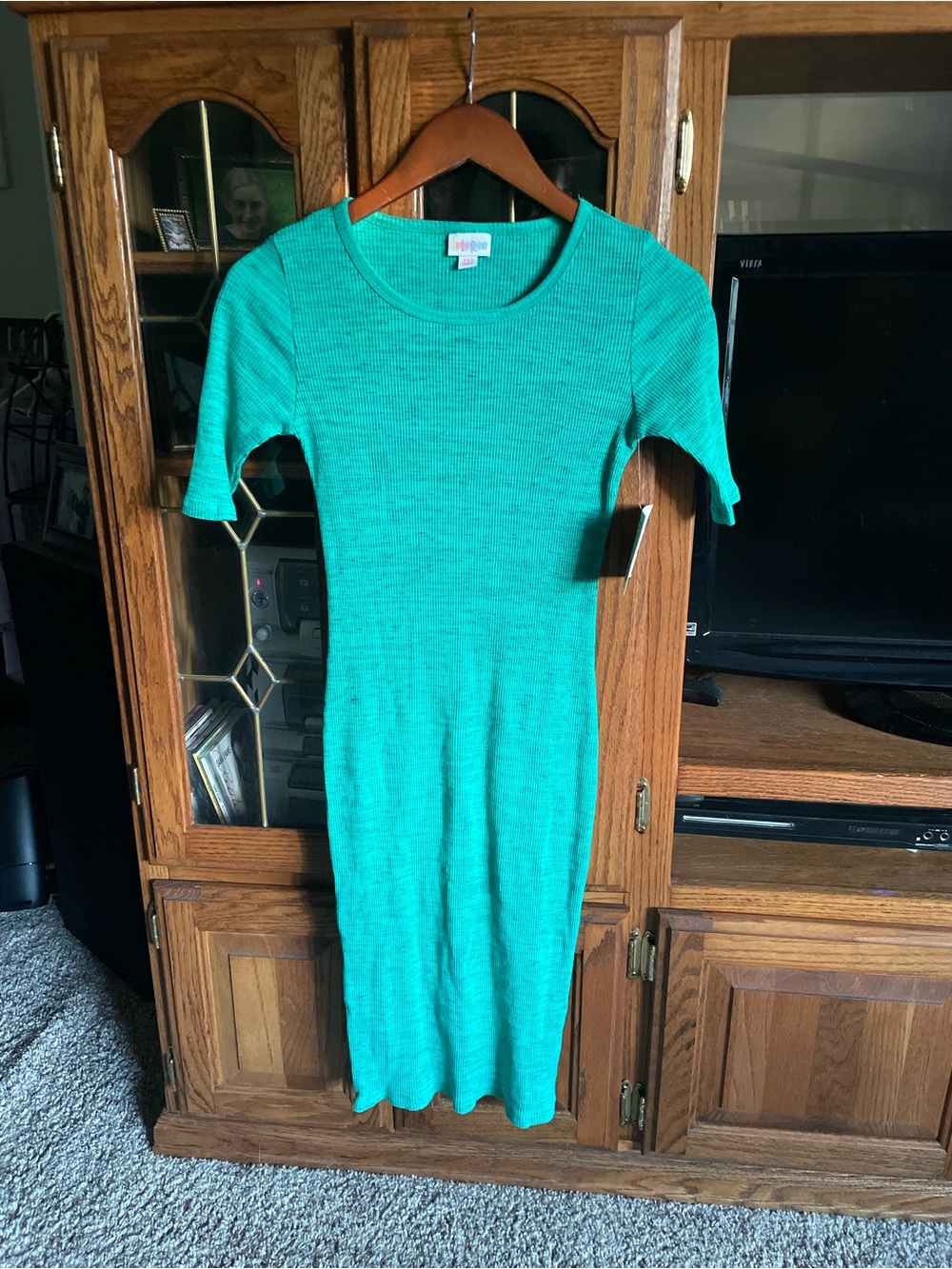 LuLaRoe short sleeve, scoop neck, marbled green, cotton blend XXS maxi dress